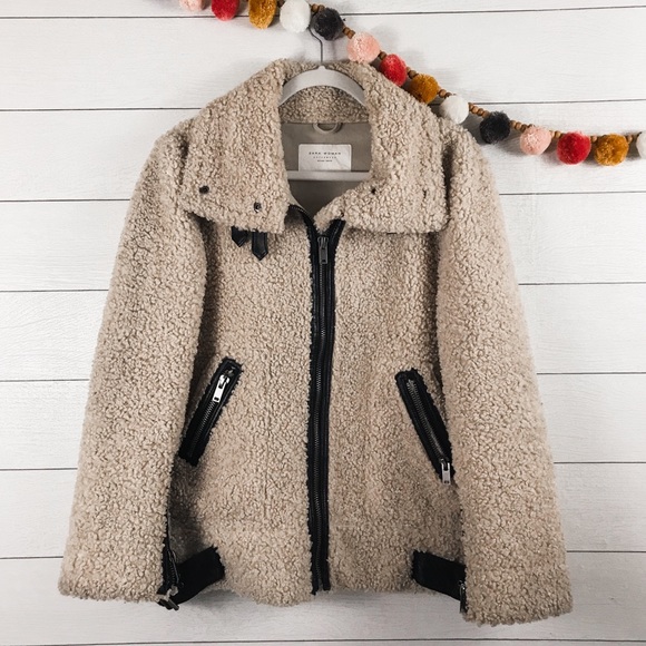 Zara Jackets & Blazers - ZARA | Teddy Faux Shearling Leather Moto Jacket